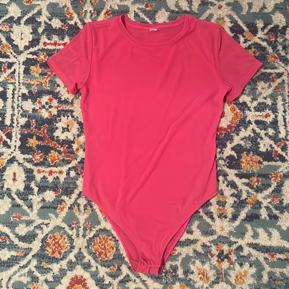 NWOT PARADE Hot Pink Sheer Bodysuit